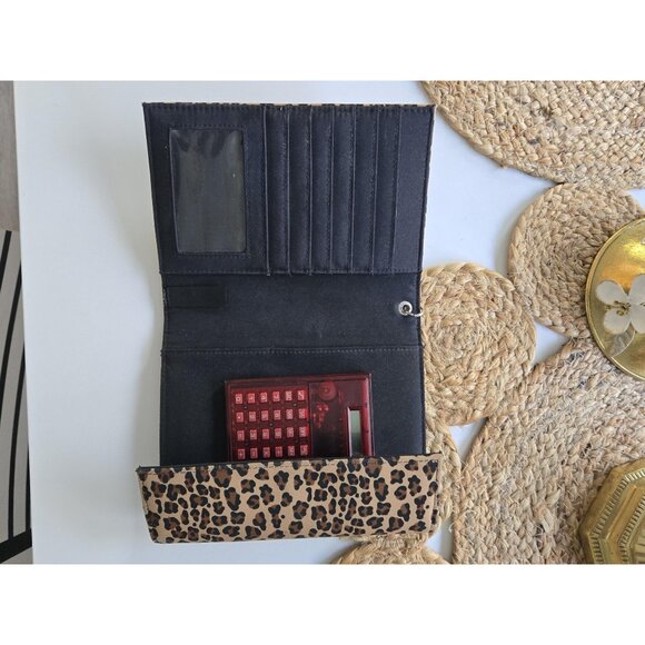 Leopard Print Wallet with Calculator Large Vintage Wallet Clutch Handbag - Picture 2 of 7